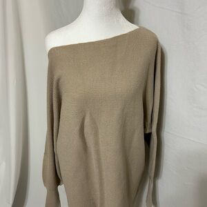 Cato Off-Shoulder Sweater in Warm Tan